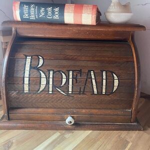 Wooden Bread Box in Dark Brown with White Knob - Rustic Countertop Storage